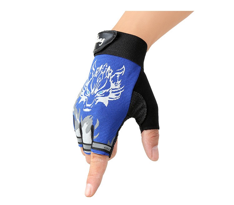 Перчатки без пальцев спортивные волк (Цвет: Синий, Размер: M)